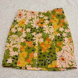 Free People Women’s Green And Yellow Floral Cotton Mini Skirt Size